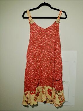 Vintage Cottagecore Sundress with Red and Cream Contrast Hem & Pockets